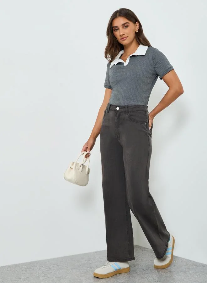 Styli Women Grey High Rise Straight Leg Jeans